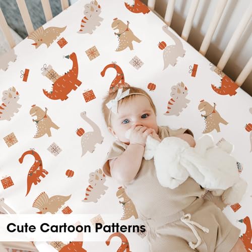 Bimocosy Mini Crib Sheets 4 Pack Dinosaur Leaves