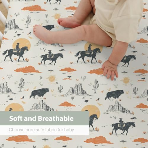 Retro Cowboys Sunset Baby Crib Sheets 52x28 Inch