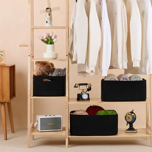 MiniArk 2-Pack Woven Rope Storage Baskets Black 17x13x75