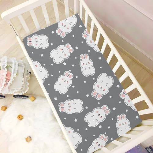 Cute Rabbit Stars Grey Crib Sheets for Baby Toddler