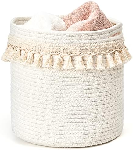 Mkono Macrame Cotton Rope Basket with Tassel Boho Decor
