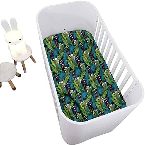 XISUNYA Leaf Crib Fitted Sheet Tropical Jungle Pattern