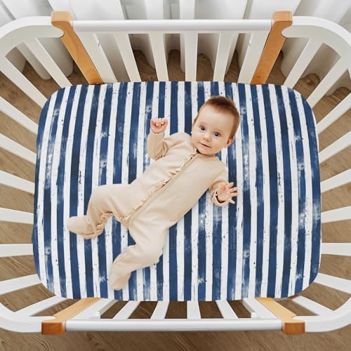 Stripes Navy Crib Sheets for Baby Boys Girls