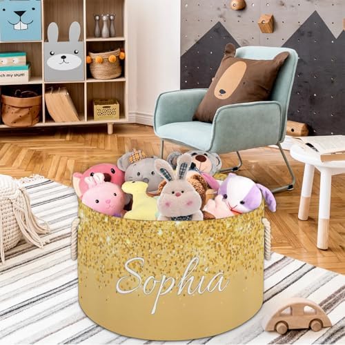 Personalized Yellow Glitter Storage Basket with Handles
