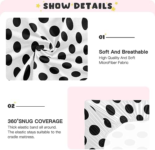 Black White Polka Dot Toddler Crib Sheet - Soft Fit 52x28x9in