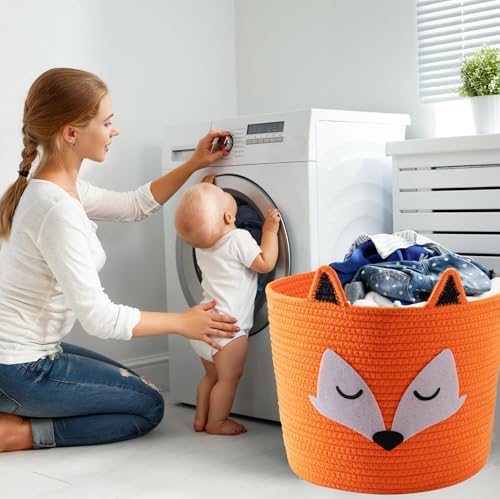 HomeyPine Fox Basket Woven Cotton Storage Hamper for Baby