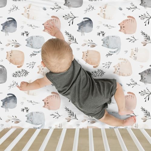 Cute Cats Boho Leaves Crib Sheet 28x52