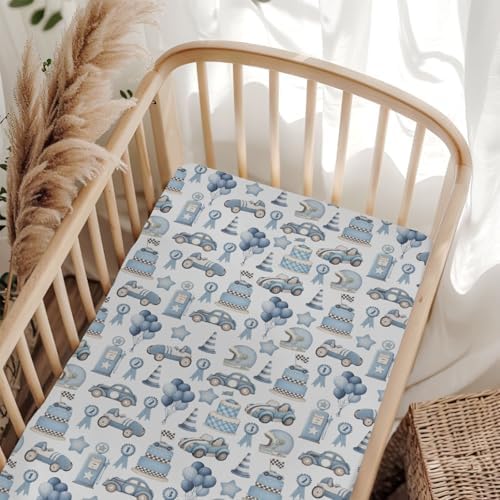 Watercolor Blue Racing Baby Crib Sheets 28x52