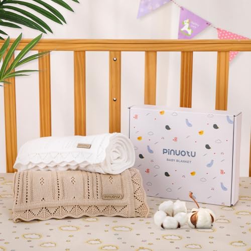 Pinuotu Cotton Pointelle Baby Blanket - Ultra-Soft Breathable 31x40 Inch