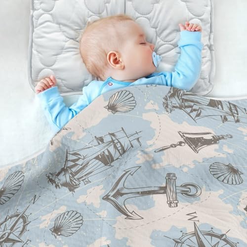 Baby Swaddle Blanket with Swordfish Ship Anchor Design