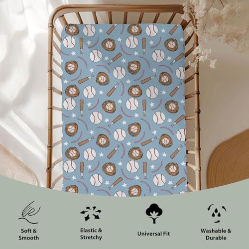 Blue Baseball Crib Sheets for Boy 52x28