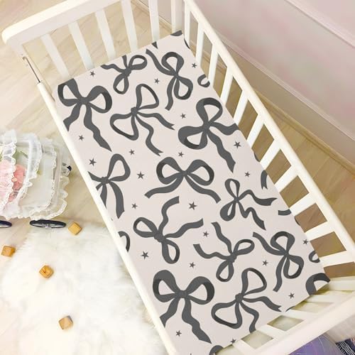KICPOAY Coquette Black Bows Crib Sheets Playard Sheets for Baby Toddler