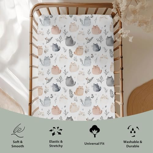 Cute Cats Boho Leaves Crib Sheet 28x52
