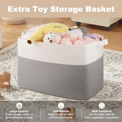 OIASKET Super Large Cotton Woven Storage Basket 108L Grey White