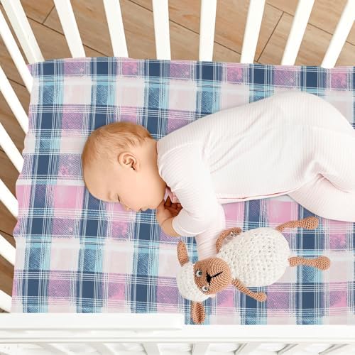Checkered Blue Crib Sheets for Baby Boys and Girls