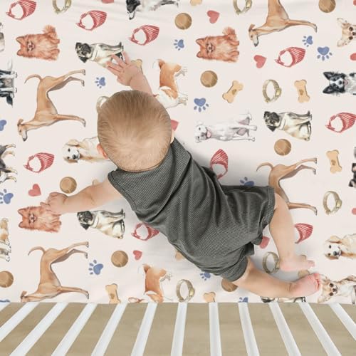 Watercolor Dogs Paws Heart Crib Sheet 52x28 Inch
