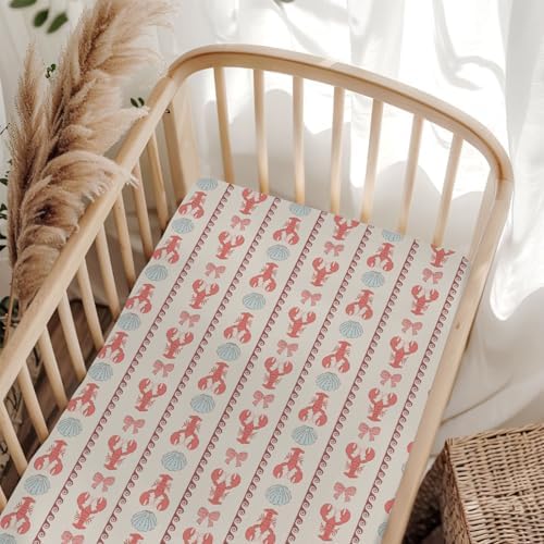 Red Coastal Lobsters and Bows Crib Sheets 28x52