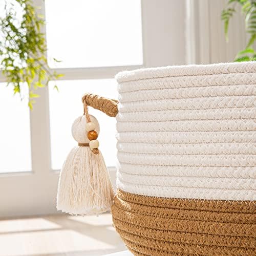 KAKAMAY Cotton Rope Woven Storage Basket 16x8 Brown