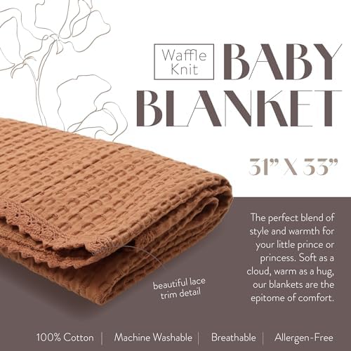 Peluche Woven Waffle Baby Blanket with Lace Trim