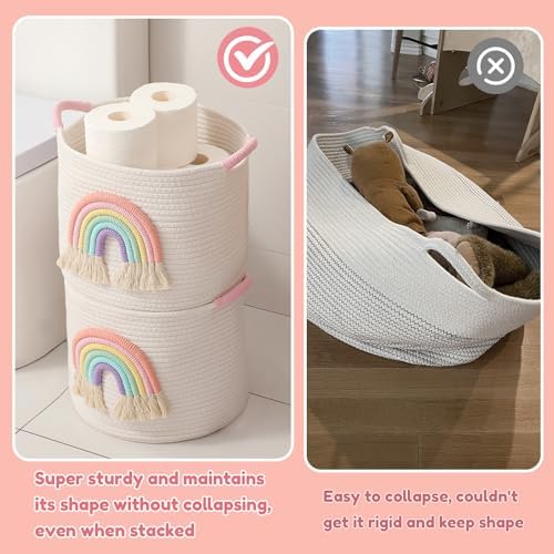 INough Rainbow Woven Cotton Toy Storage Basket for Kids