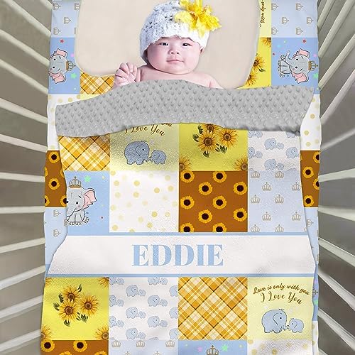Personalized Crib Sheets with Name Soft and Safe Sunflower Elephant Design