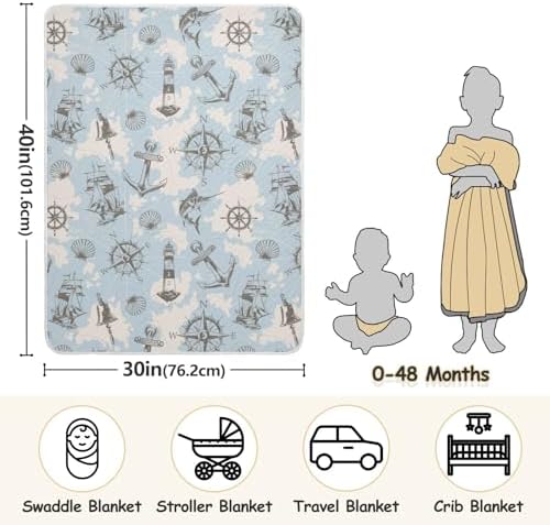 Baby Swaddle Blanket with Swordfish Ship Anchor Design