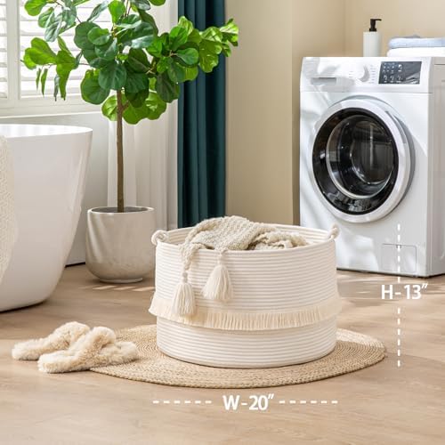 KAKAMAY 20x13 Cotton Woven Storage Basket White