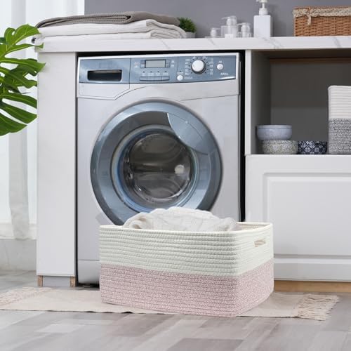 COMFY-HOMI 3 pcs Large Storage Baskets - White and Pink