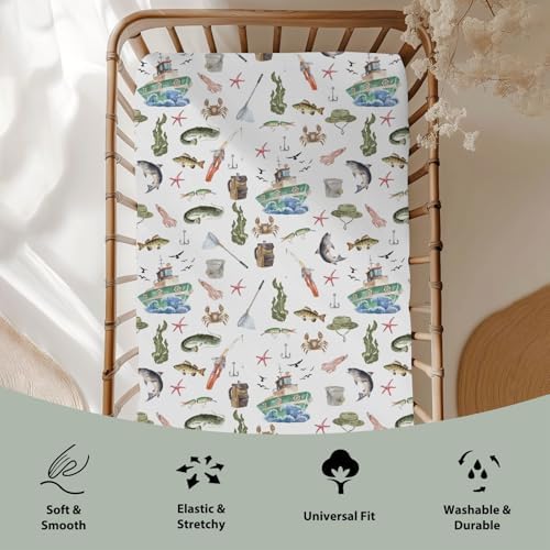 ZoUbqchY Gone Fishing Crib Sheets 52x28