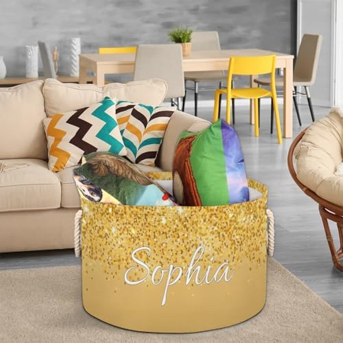 Personalized Yellow Glitter Storage Basket with Handles