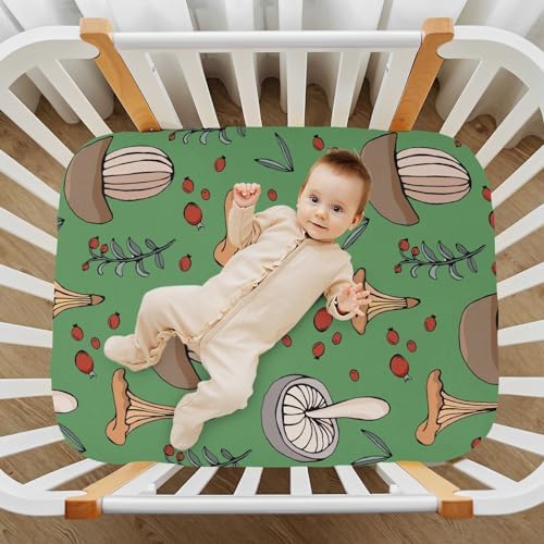 KICPOAY Forest Mushroom Crib Sheets Stretchy Playard Sheets for Baby