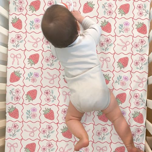 Boho Strawberry Flowers Crib Sheets 2 Pack