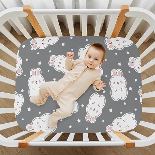 Cute Rabbit Stars Grey Crib Sheets for Baby Toddler