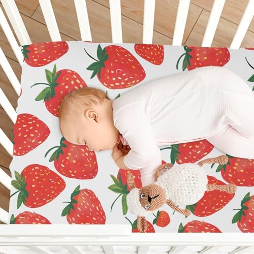 ALAZA Red Strawberry Crib Sheets for Baby Girls and Boys