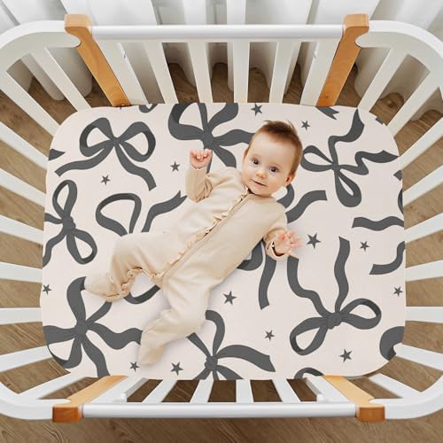 KICPOAY Coquette Black Bows Crib Sheets Playard Sheets for Baby Toddler