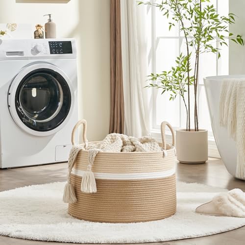 KAKAMAY Cotton Rope Blanket Basket 20x13 Foldable Storage
