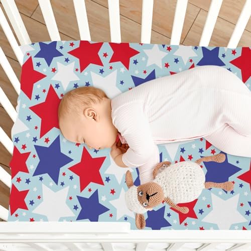 KICPOAY Red White Blue Star Crib Sheets for Baby Toddler