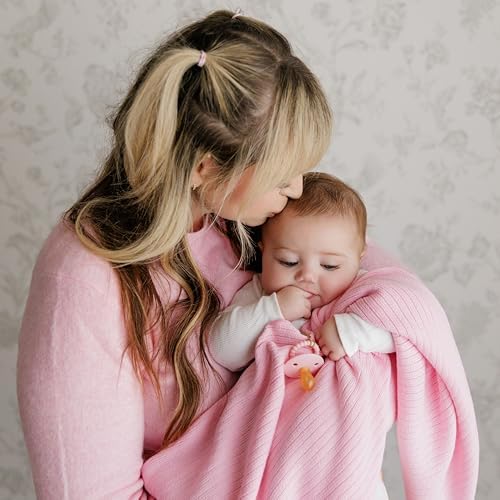 Organic Ribbed Swaddle Blanket - Blush Pink for Newborns