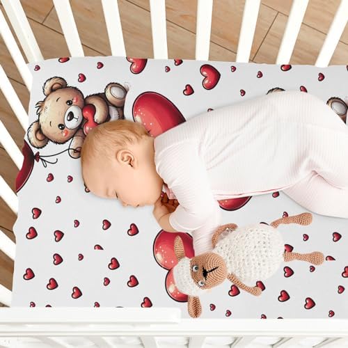 ALAZA Love Teddy Bear Heart Balloon Crib Sheet for Babies