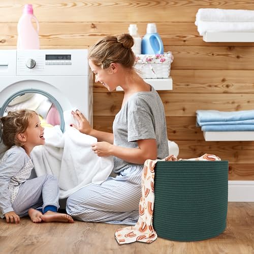 Cotton Rope Storage Basket for Baby Clothes and Toys Dark Green