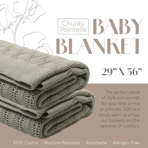 Chunky Pointelle Knit Baby Blanket 29 x 36 Unisex Swaddle