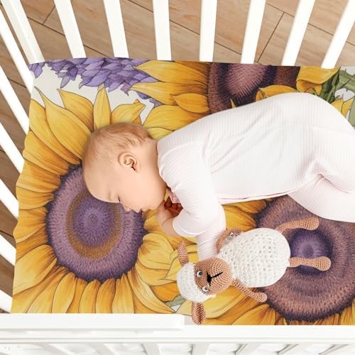 ALAZA Sunflower Lavender Crib Sheets for Girls and Boys