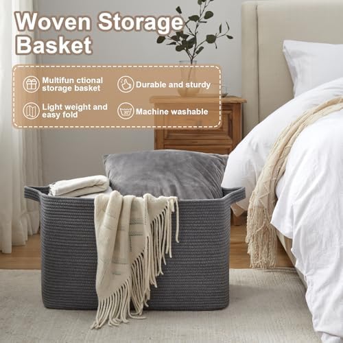 95L Extra Large Woven Storage Basket Grey