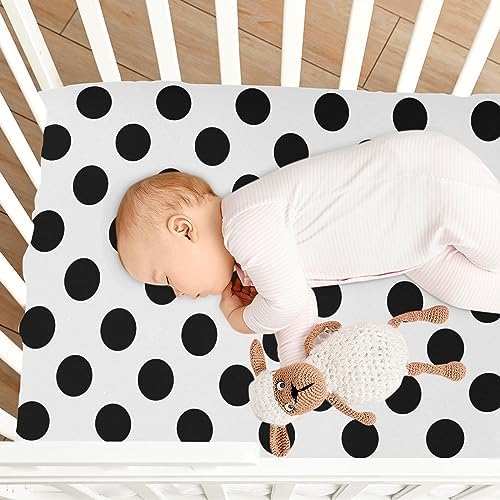 Black White Polka Dot Toddler Crib Sheet - Soft Fit 52x28x9in