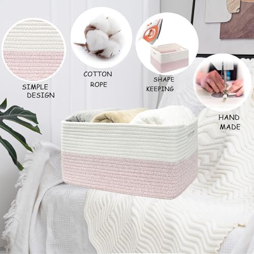 COMFY-HOMI 3 pcs Large Storage Baskets - White and Pink