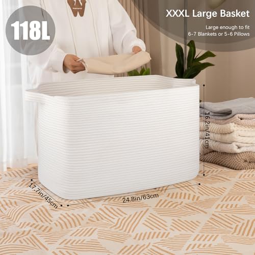 OIASKET 118L Extra Large Woven Blanket Basket with Handle