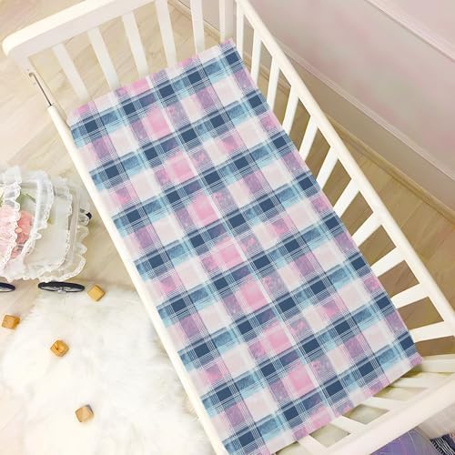 Checkered Blue Crib Sheets for Baby Boys and Girls