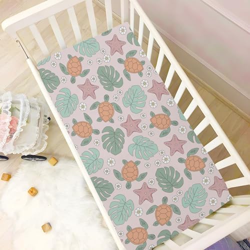 Turtle and Palm Leaf Starfish Crib Sheets for Baby Toddler