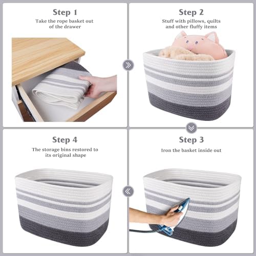 WISELIFE 3 Pack Storage Baskets Grey