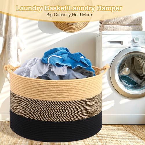 Woven Cotton Laundry Basket 20x13 YellowBlack Baby Hamper Toy Storage
